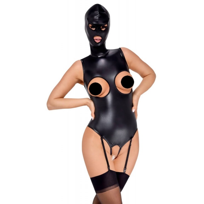 Bad Kitty - alul-felül nyitott body és szopó maszk (fekete) 90586 termék bemutató kép