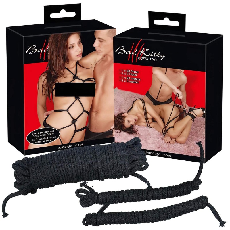 Bad Kitty - bondage kötél szett (20 m + 2x3m, fekete) 129947 termék bemutató kép