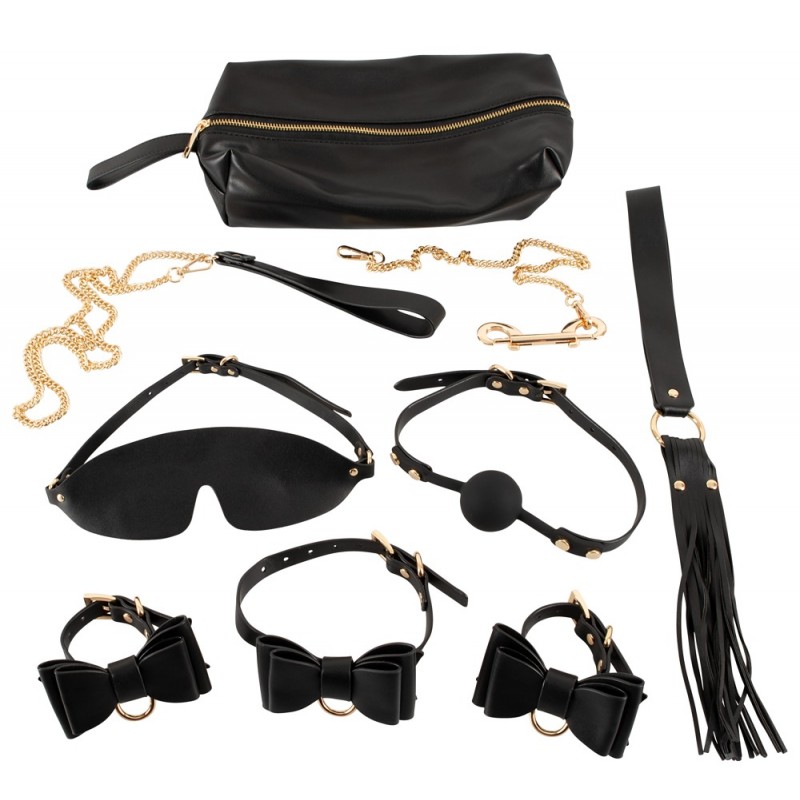 Bad Kitty - bondage szett táskában - 7 részes (fekete-arany) 75637 termék bemutató kép