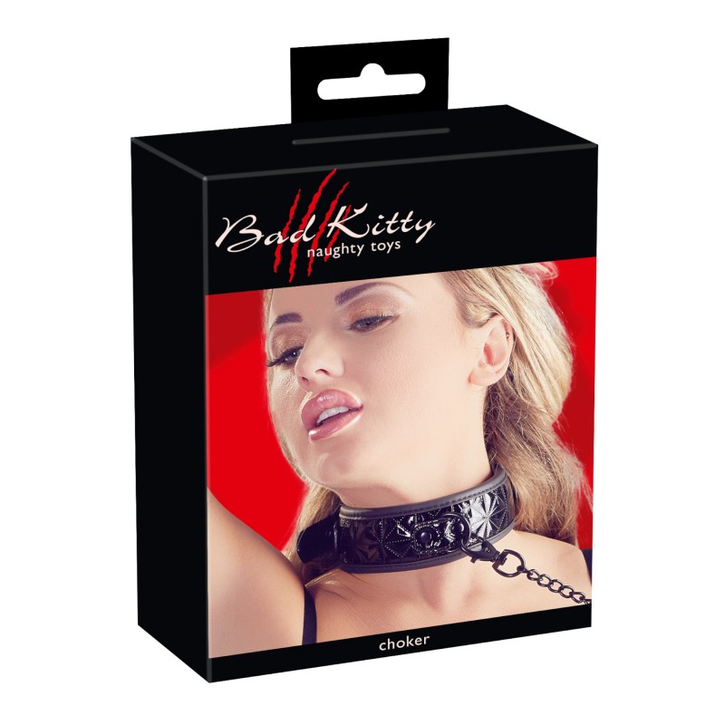Bad Kitty - drágakőmintás nyakörv és póráz (fekete) 109505 termék bemutató kép