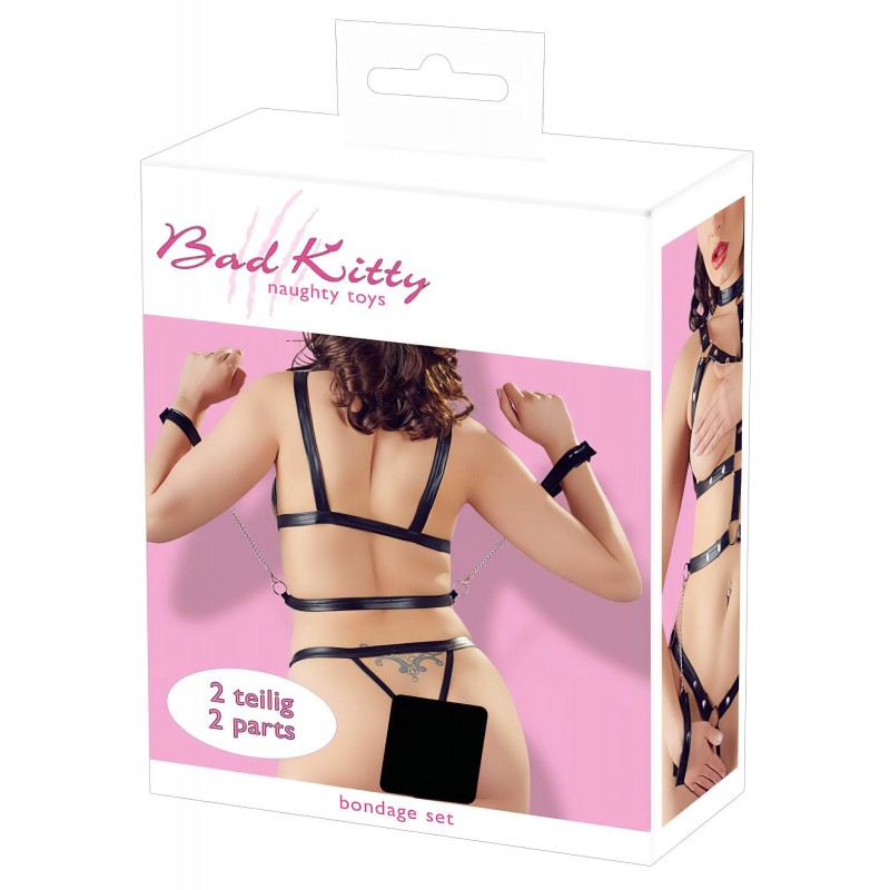 Bad Kitty - szegecses testhám szett és kar bilincs (fekete) 109590 termék bemutató kép