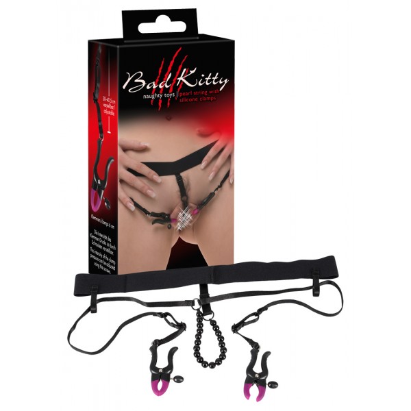 Bad Kitty - intim széthúzó csipesz alsóval - lila-fekete (S-L)