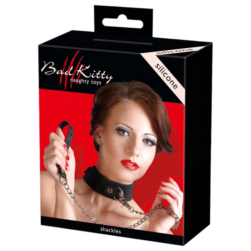 Bad Kitty - szilikon nyakörv és póráz, bondage szett (fekete) 157314 termék bemutató kép