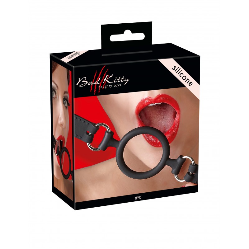 Bad Kitty - szilikon karika szájpecek (fekete) 45031 termék bemutató kép