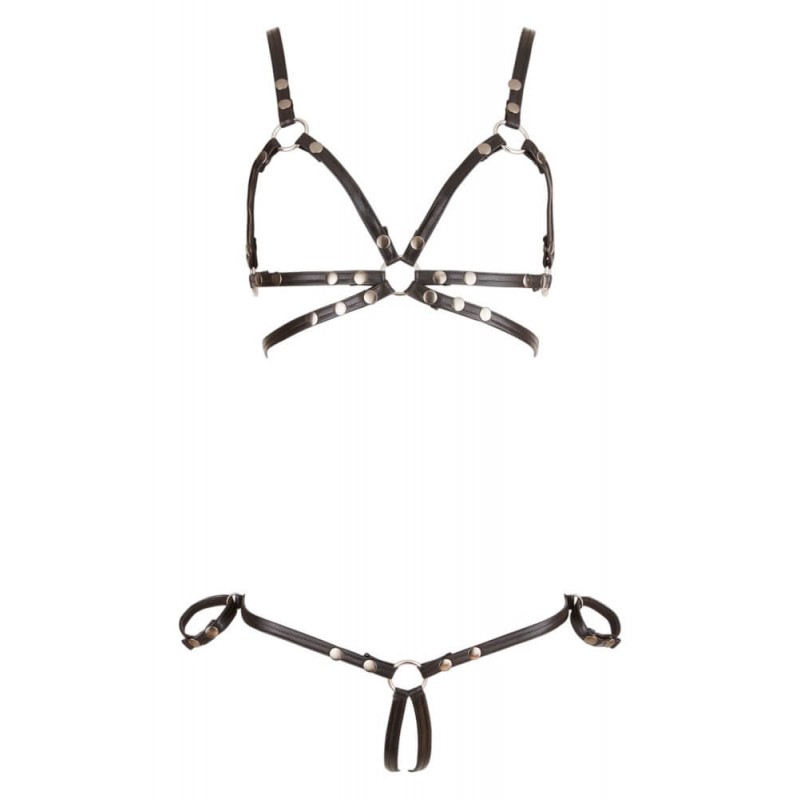 Cottelli Bondage - fényes dísz testhám bikini (fekete) 70908 termék bemutató kép