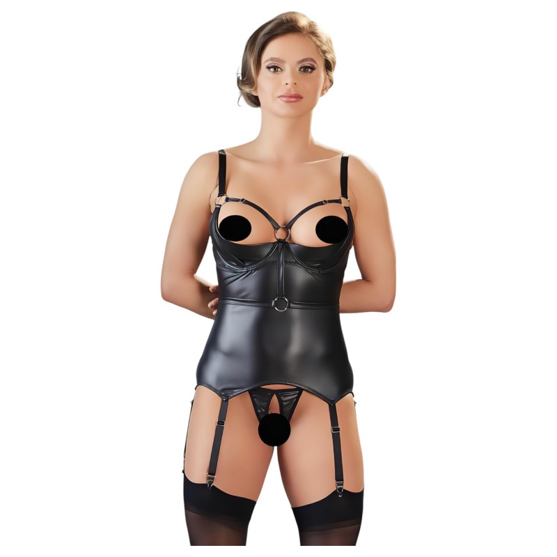 Cottelli Bondage - fényes, mellemelős felső bilinccsel (fekete) 109795 termék bemutató kép