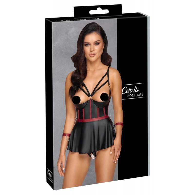 Cottelli Bondage - fényes szett és kar bilincs (fekete) 80275 termék bemutató kép