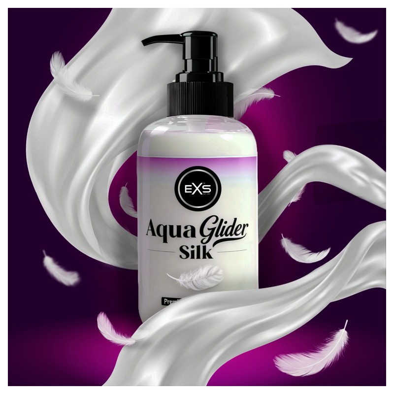 EXS AquaGlider Silk - selymes vízbázisú síkosító pumpás flakonban (250ml) 171179 termék bemutató kép