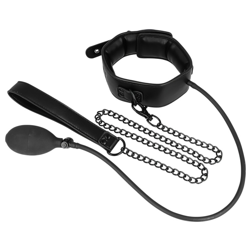 Fetish - felpumpálható nyakörv pórázzal (fekete) 128221 termék bemutató kép