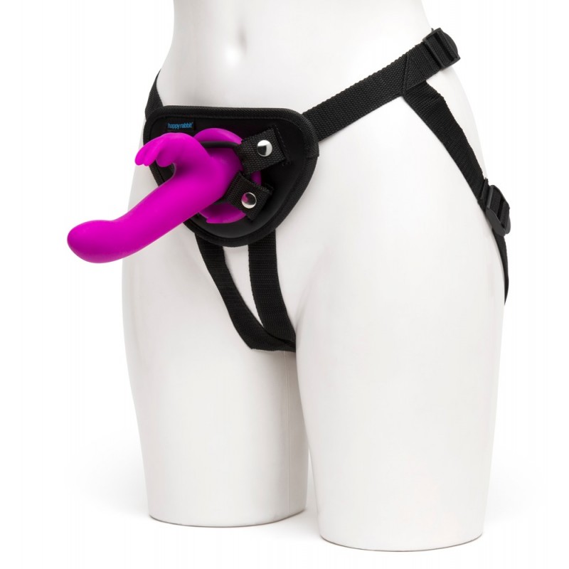 Happyrabbit Strap-On - nyuszis felcsatolható vibrátor (lila) 33197 termék bemutató kép