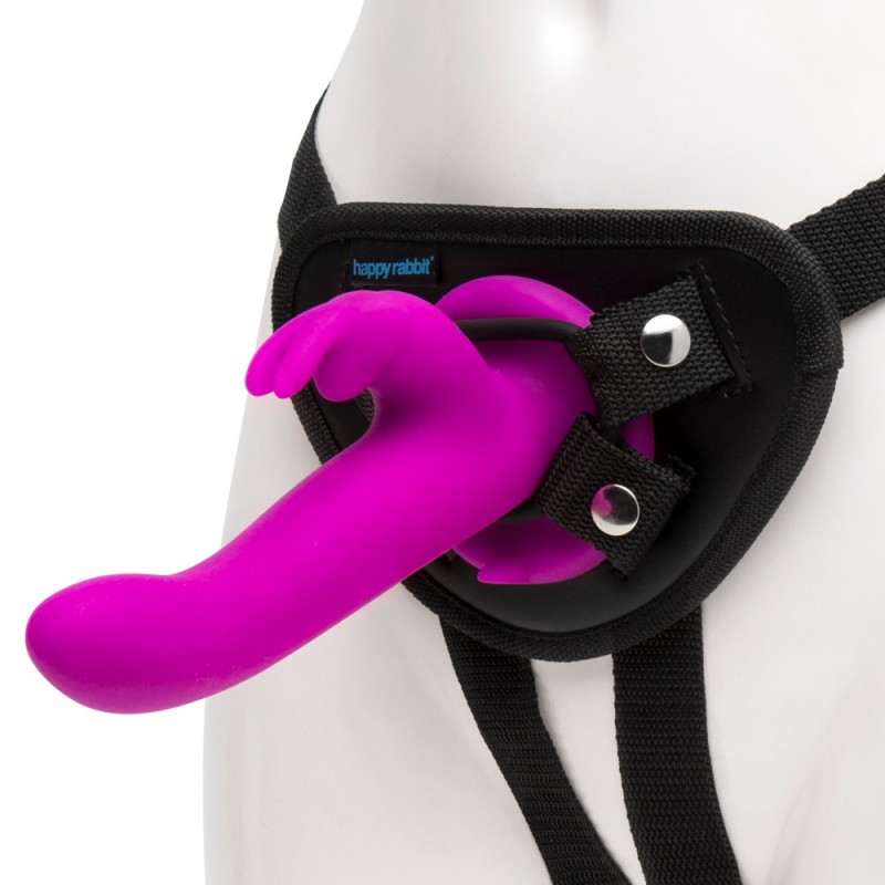 Happyrabbit Strap-On - nyuszis felcsatolható vibrátor (lila) 33199 termék bemutató kép