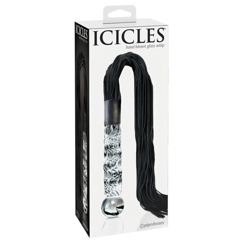 Icicles No. 38 - bőr korbács és üveg dildó (átlátszó-fekete) 109663 termék bemutató kép