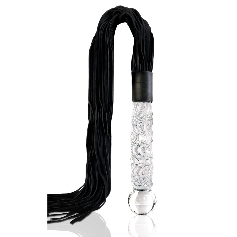Icicles No. 38 - bőr korbács és üveg dildó (átlátszó-fekete) 109664 termék bemutató kép
