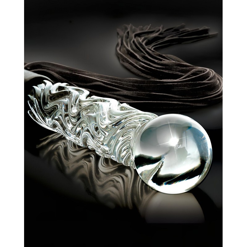 Icicles No. 38 - bőr korbács és üveg dildó (átlátszó-fekete) 109665 termék bemutató kép