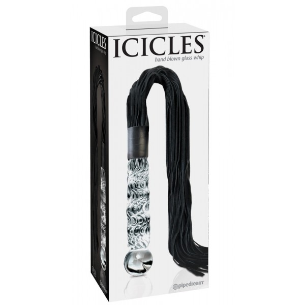 Icicles No. 38 - bőr korbácsos, hullámos üveg dildó (áttetsző-fekete)