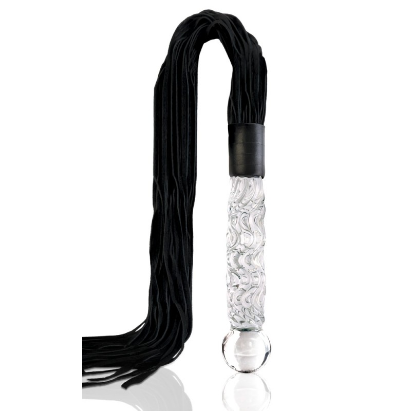 Icicles No. 38 - bőr korbács és üveg dildó (átlátszó-fekete) 93843 termék bemutató kép