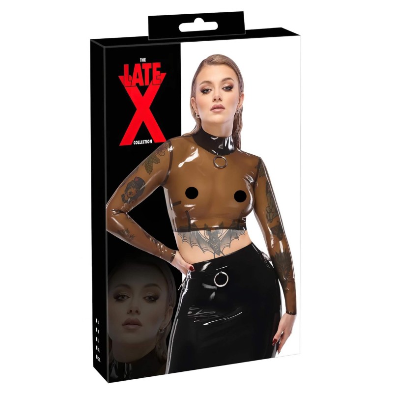 Late X áttetsző latex felső, fétis top (áttetsző-fekete) 163633 termék bemutató kép