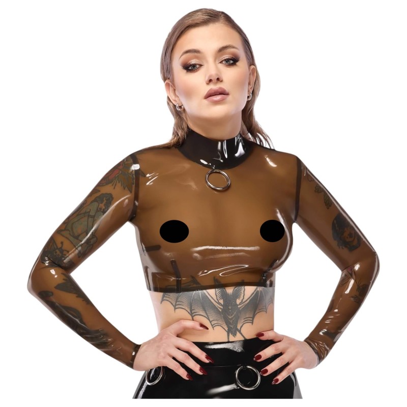 Late X áttetsző latex felső, fétis top (áttetsző-fekete) 163635 termék bemutató kép