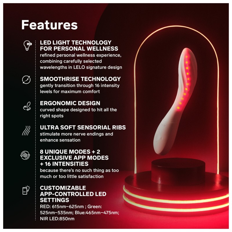 LELO Mona Spectra - okos G-pont vibrátor LED-fénnyel (fehér) 151162 termék bemutató kép