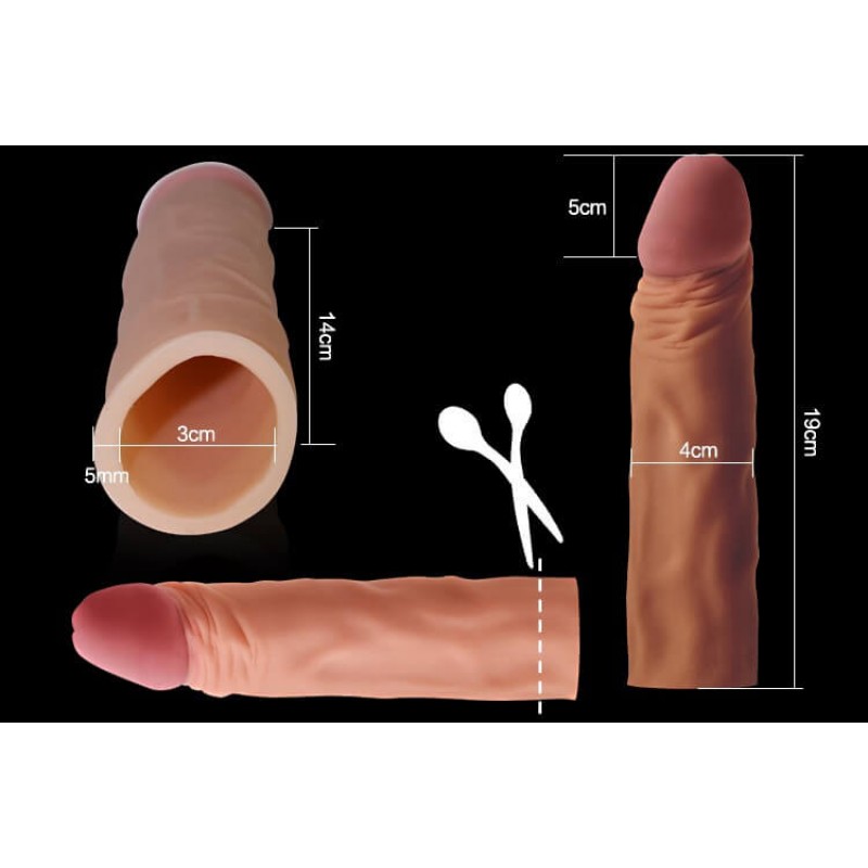 Lovetoy Pleasure X-tender - péniszköpeny - 19cm (natúr) 86431 termék bemutató kép