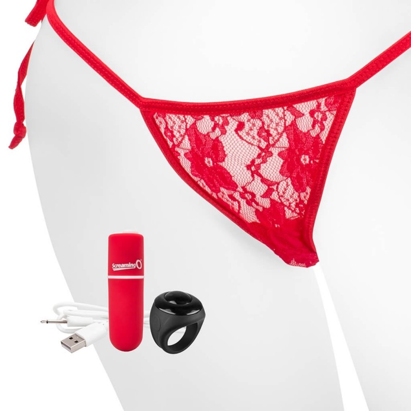 Screaming O Panty Set - akkus, rádiós vibrációs tanga - piros (S-L) 65835 termék bemutató kép