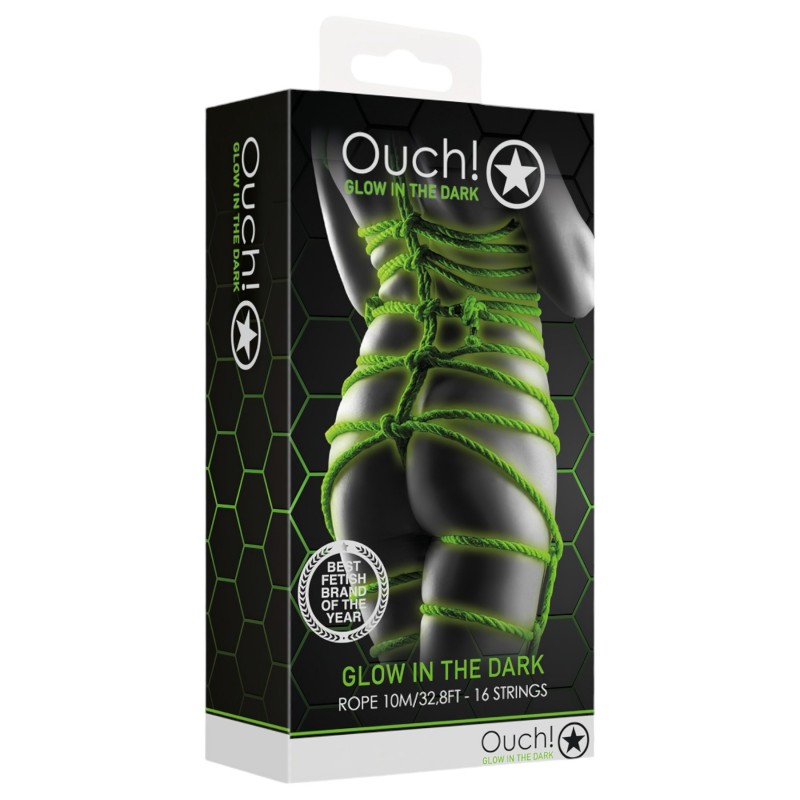 Ouch! - sötétben világító bondage kötél (5 m, zöld) 132873 termék bemutató kép