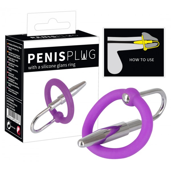 Penisplug - szilikon makkgyűrű kúpos dilátorrall (lila-ezüst)