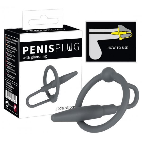 Penisplug - szilikon makkgyűrű kúpos dilátorral (szürke)