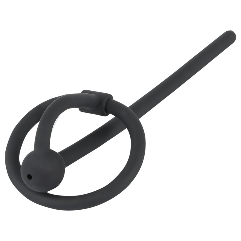 Penisplug - szilikon makkgyűrű üreges dilátorrall (fekete) 120275 termék bemutató kép