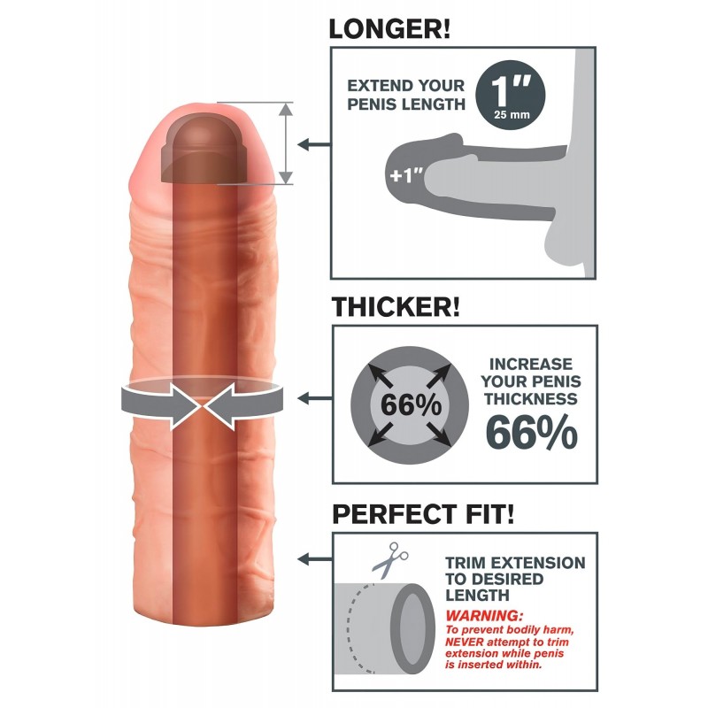 Pipedream - X-TENSION Mega 1 - élethű péniszköpeny (17,7 cm, testszínű) 144430 termék bemutató kép