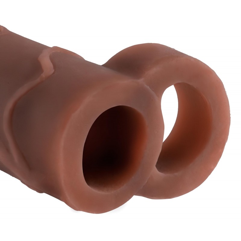 Pipedream X-TENSION Perfect 2 - heregyűrűs péniszköpeny - sötét natúr (19cm) 137106 termék bemutató kép