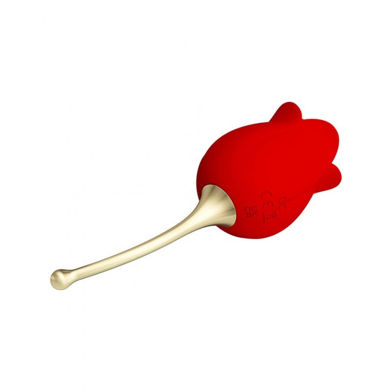 Pretty Love Rose Lover - nyelves 2in1 csikló vibrátor (piros) 71561 termék bemutató kép