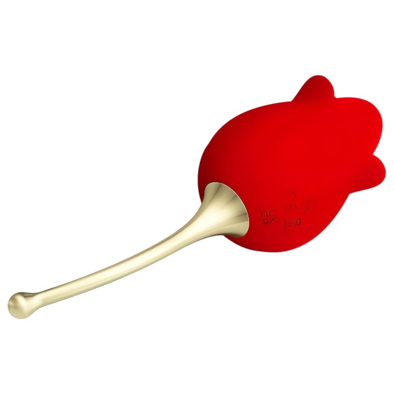 Pretty Love Rose Lover - nyelves 2in1 csikló vibrátor (piros) 117394 termék bemutató kép