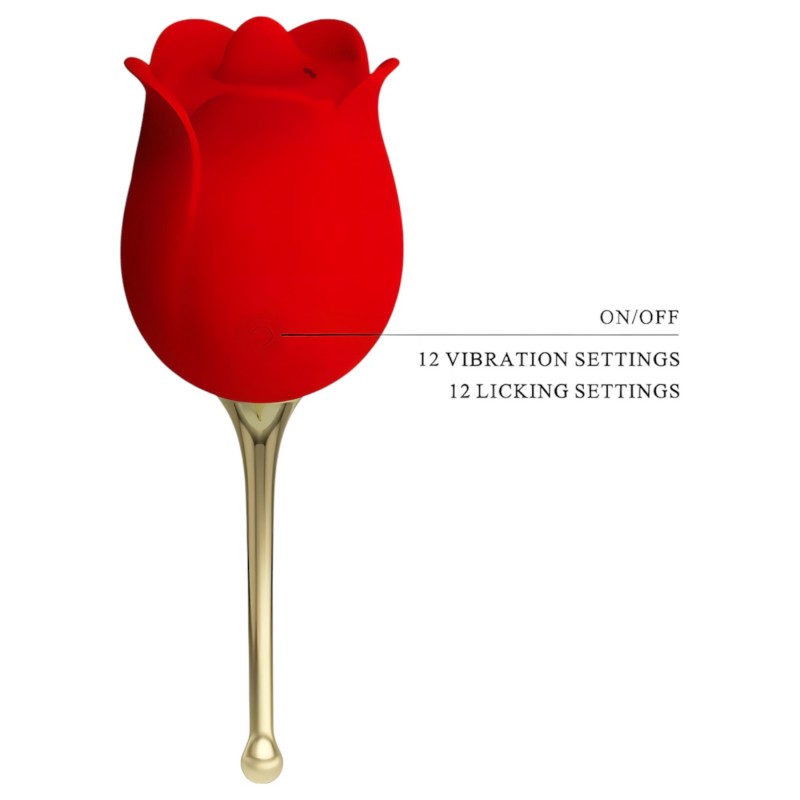 Pretty Love Rose Lover - nyelves 2in1 csikló vibrátor (piros) 117395 termék bemutató kép