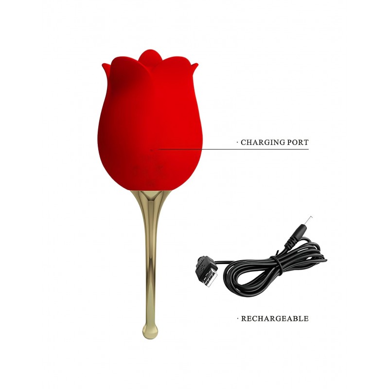 Pretty Love Rose Lover - nyelves 2in1 csikló vibrátor (piros) 117396 termék bemutató kép