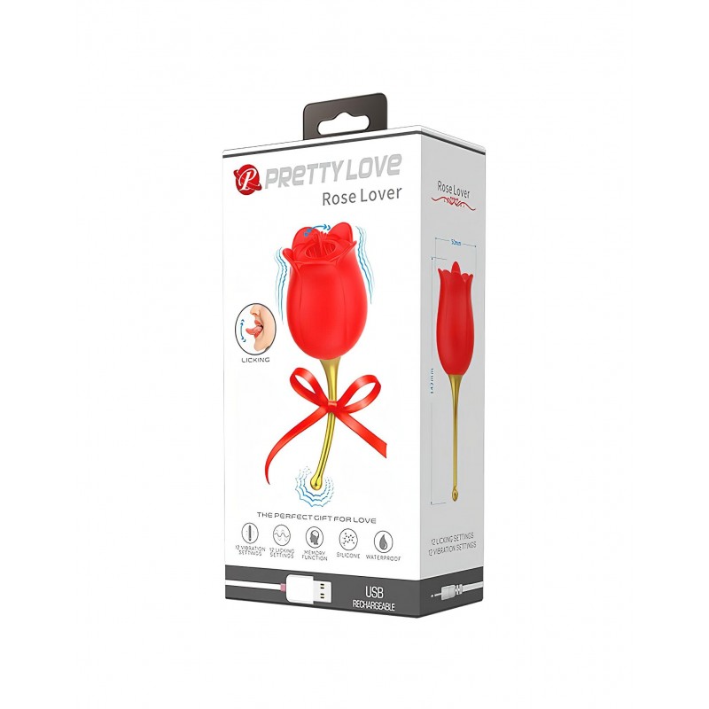 Pretty Love Rose Lover - nyelves 2in1 csikló vibrátor (piros) 101040 termék bemutató kép