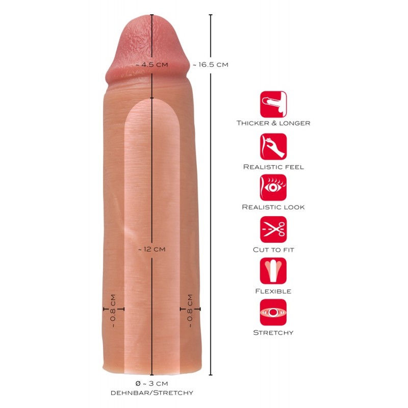 realistixxx - hosszabbító péniszköpeny - 16,5cm (natúr) 28028 termék bemutató kép