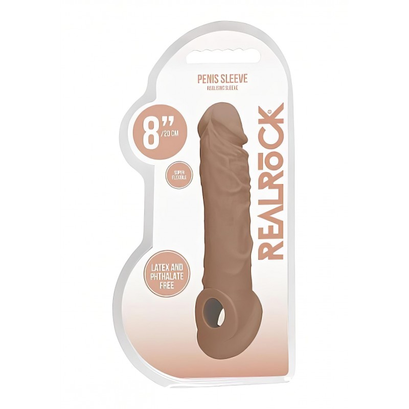 RealRock Penis Sleeve 8 - péniszköpeny (21 cm) - sötét natúr 131691 termék bemutató kép