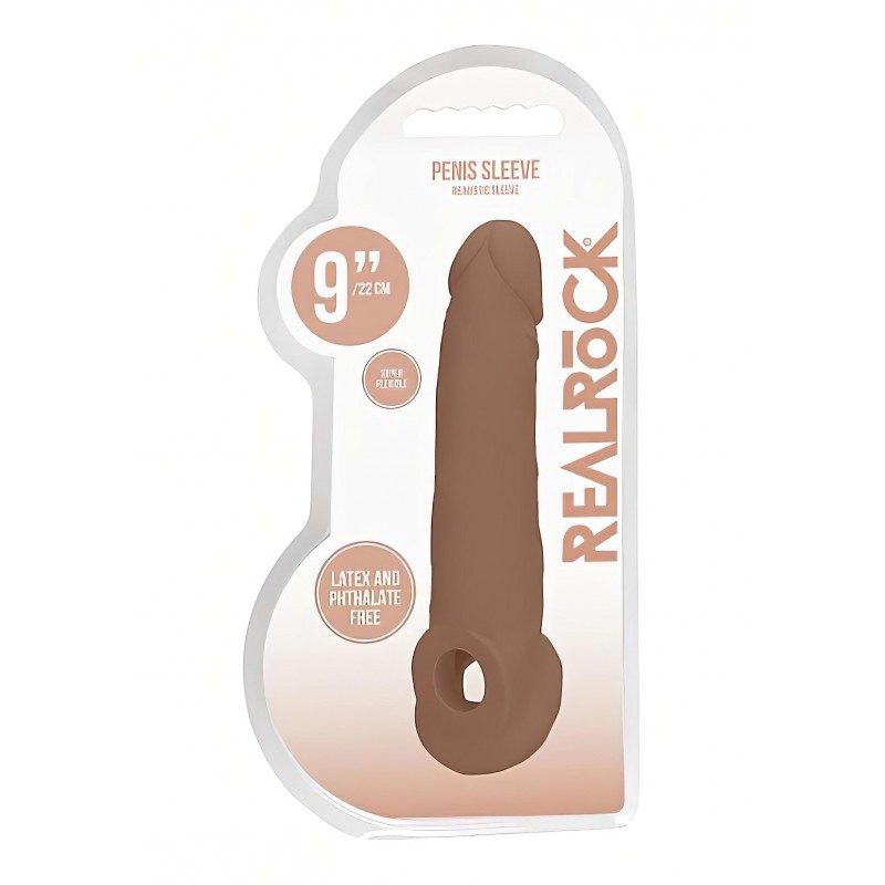 RealRock Penis Sleeve 9 - péniszköpeny (21,5 cm) - sötét natúr 131671 termék bemutató kép
