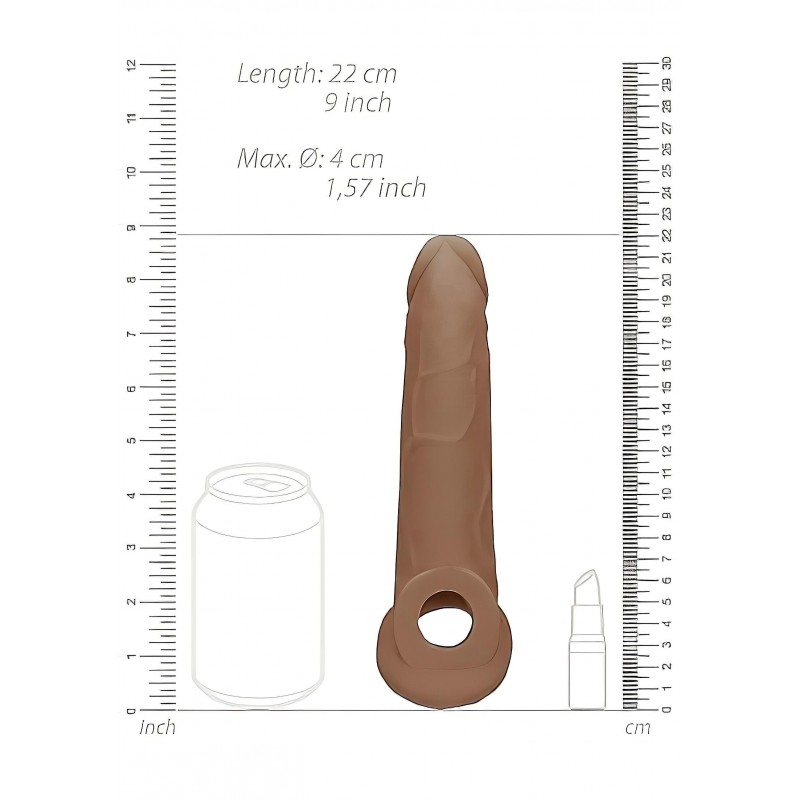 RealRock Penis Sleeve 9 - péniszköpeny (21,5 cm) - sötét natúr 131677 termék bemutató kép