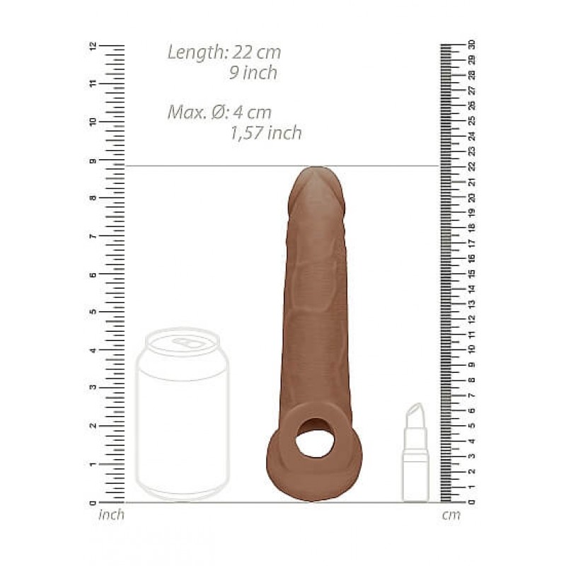 RealRock Penis Sleeve 9 - péniszköpeny (21,5cm) - sötét natúr 85379 termék bemutató kép