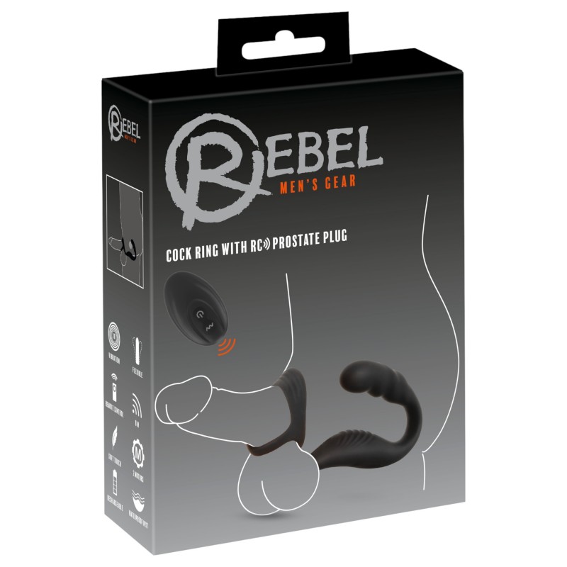 Rebel - prosztata vibrátor pénisz-és heregyűrűvel (fekete) 120126 termék bemutató kép