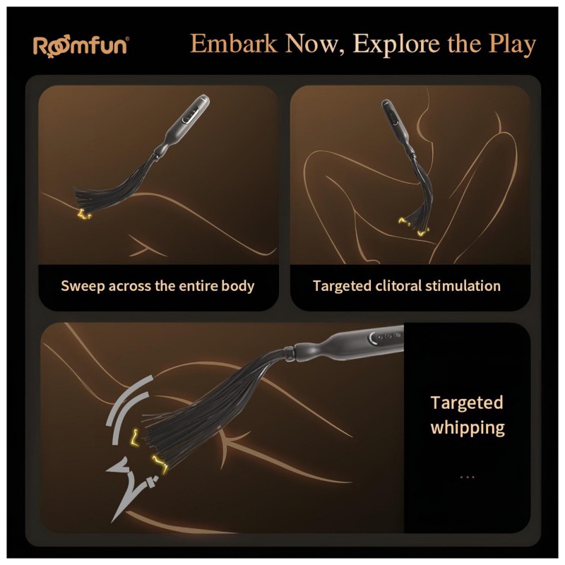 Roomfun - elektromos sokkoló korbács (fekete) 139481 termék bemutató kép