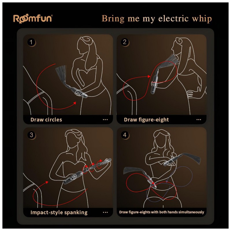 Roomfun - elektromos sokkoló korbács (fekete) 139482 termék bemutató kép
