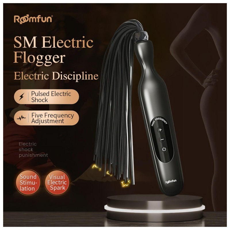 Roomfun - elektromos sokkoló korbács (fekete) 144162 termék bemutató kép