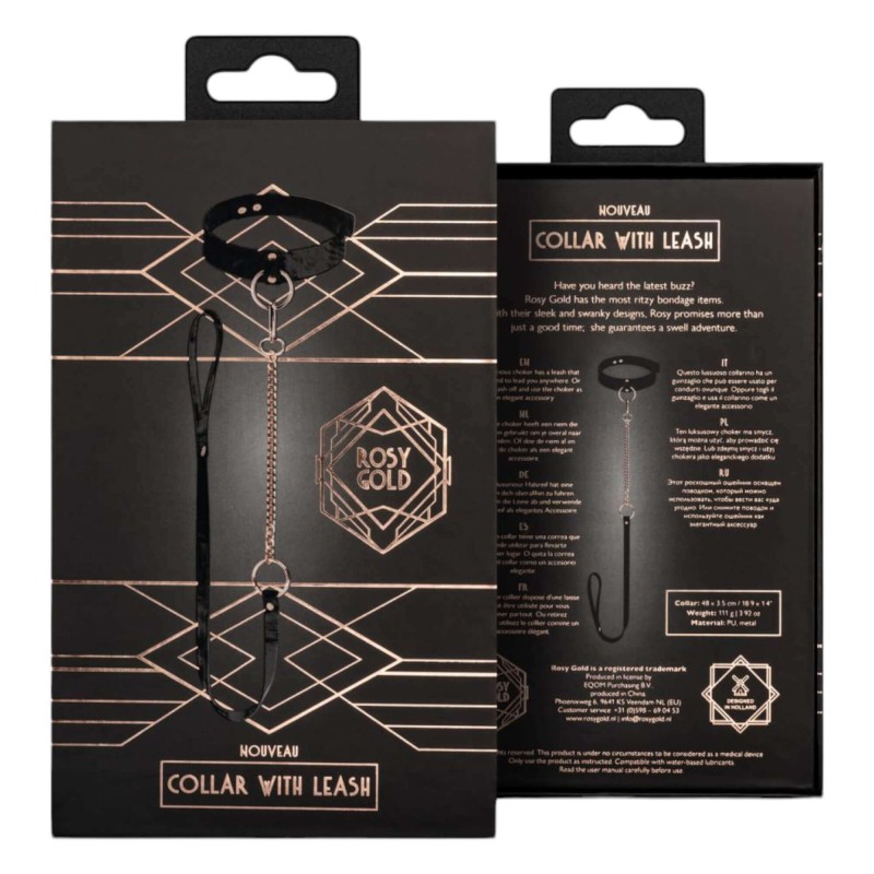 Rosy Gold - nyakörv és póráz (fekete-rózsaarany) 96870 termék bemutató kép