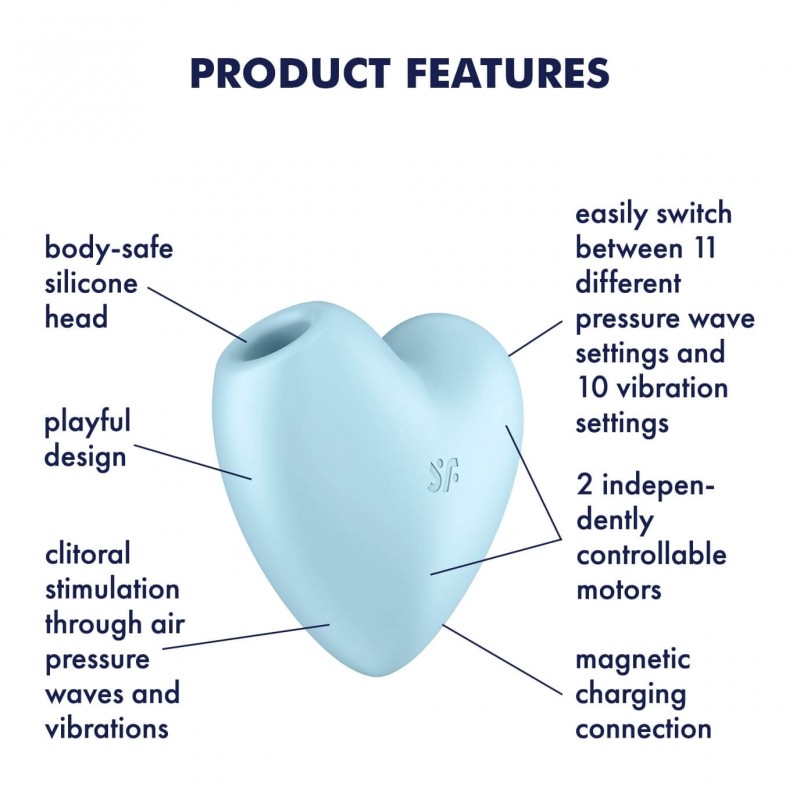 Satisfyer Cutie Heart - akkus léghullámos csikló vibrátor (kék) 77103 termék bemutató kép