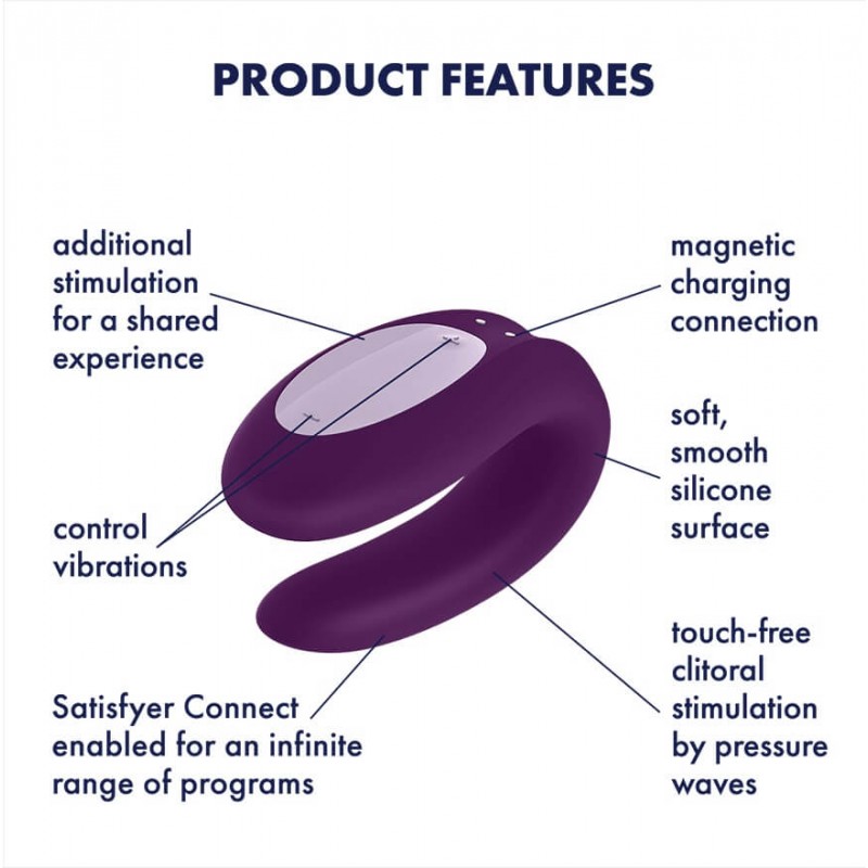 Satisfyer Double Joy - okos, vízálló párvibrátor (lila) 45564 termék bemutató kép