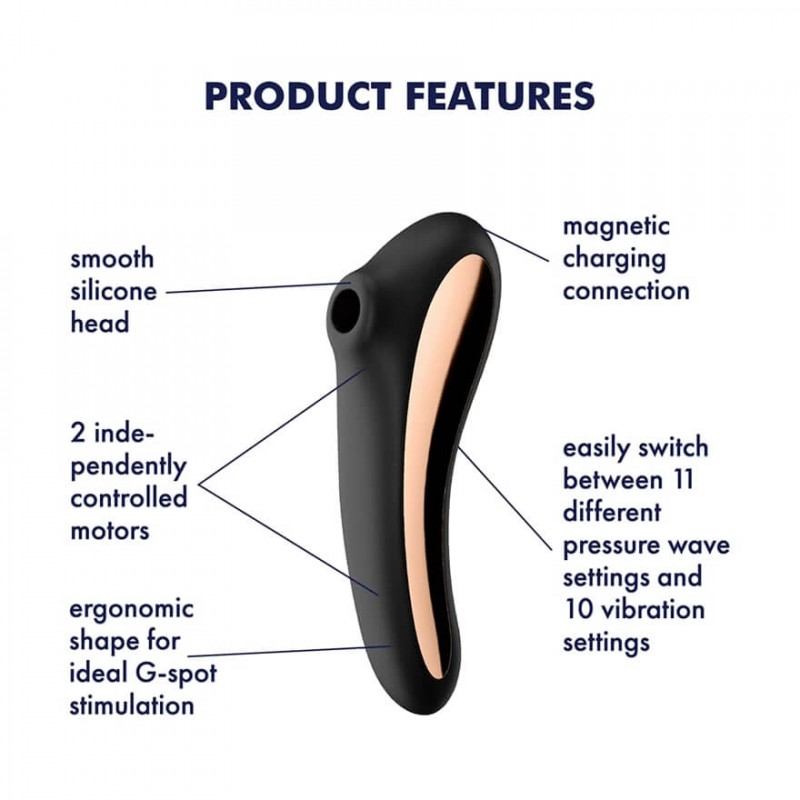 Satisfyer Dual Kiss - akkus hüvelyi és csikló vibrátor (fekete) 76972 termék bemutató kép