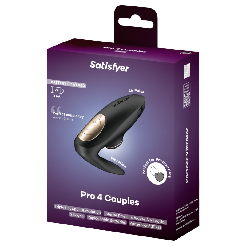 Satisfyer Pro 4 Couples - léghullámos párvibrátor (fekete) 125639 termék bemutató kép